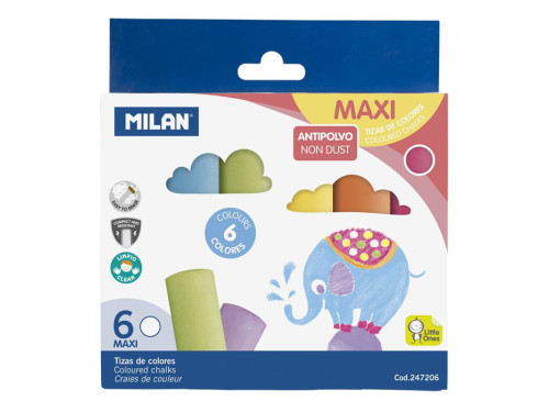Blackboard maxi school chalks - Milan - multicolor, round, 6 pcs.