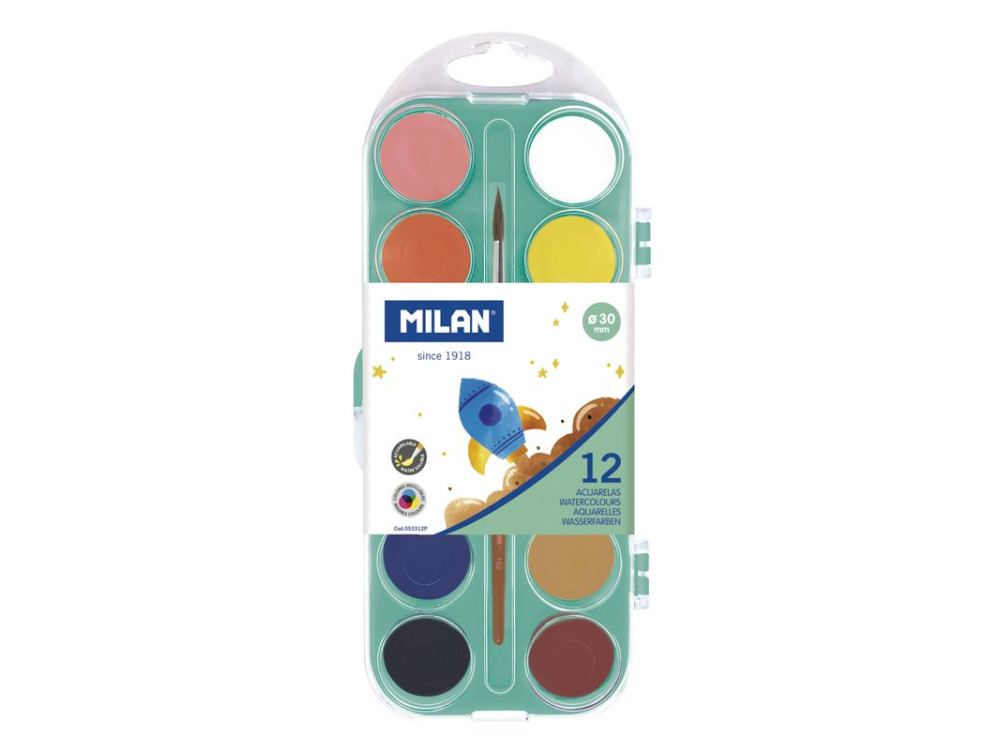 Watercolor paints with a brush - Milan - matt, 12 colors
