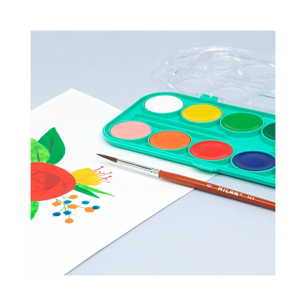 Farby akwarelowe z pędzelkiem - Milan - matowe, 12 kolorów