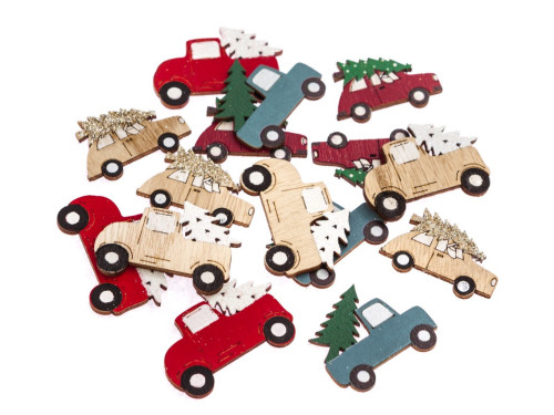 Wooden cars with Christmas trees - DpCraft - 15 pcs.