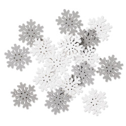 Drewniane Śnieżynki, samoprzylepne - DpCraft - białe i szare, 16 szt.