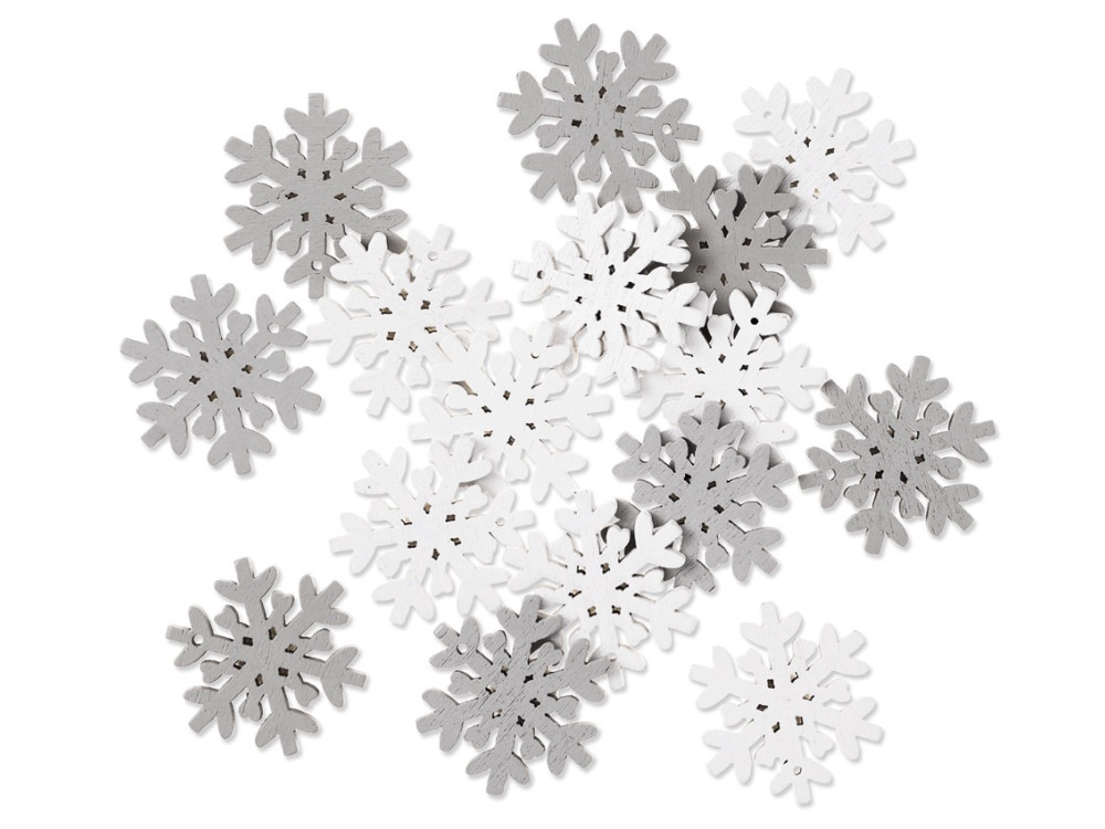 Wooden self-adhesive Snowflakes - DpCraft - white and grey, 16 pcs.