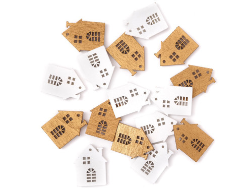 Drewniane Domki, samoprzylepne - DpCraft - białe i naturalne, 16 szt.