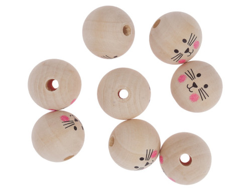 Wooden beads, kittens - DpCraft - natural, 3 cm, 8 szt.