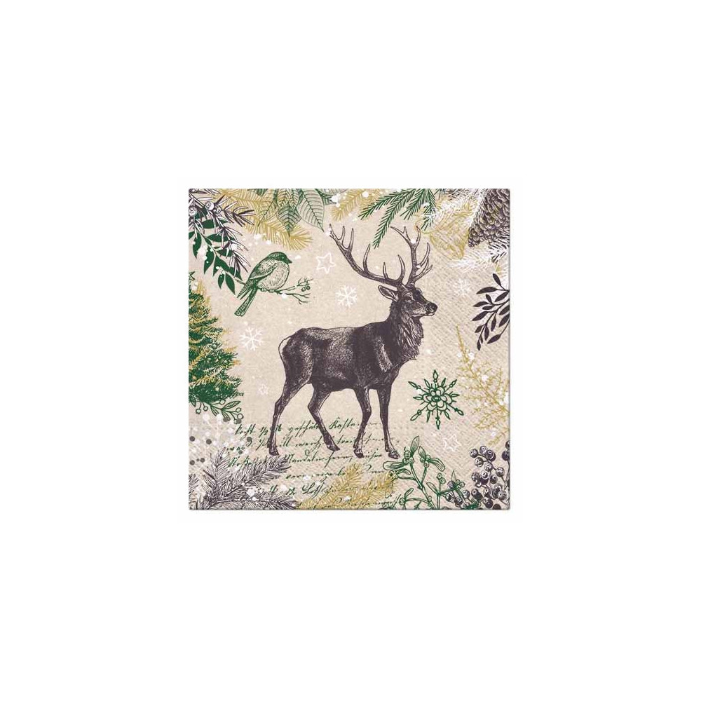 Decorative We Care napkins - Paw - Vintage Mood Deer, 33 x 33 cm, 20 pcs.