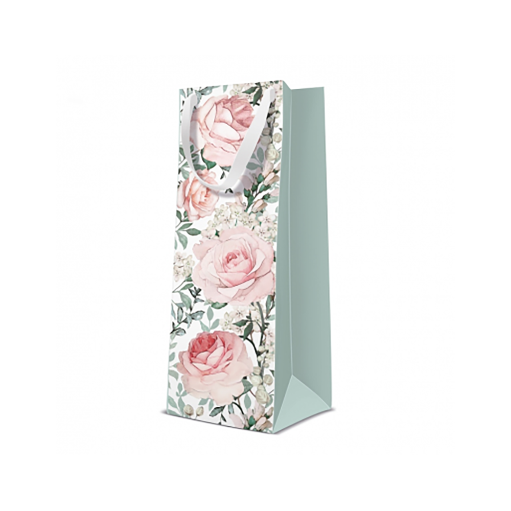 Gift paper bag, Gorgeous Roses - Paw - green, 12 x 37 x 10 cm