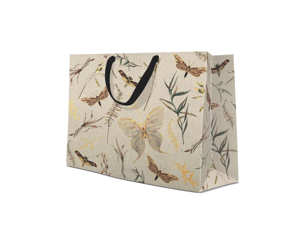 Gift paper bag, Moths - Paw - horizontal, 33,5 x 26,5 x 13 cm