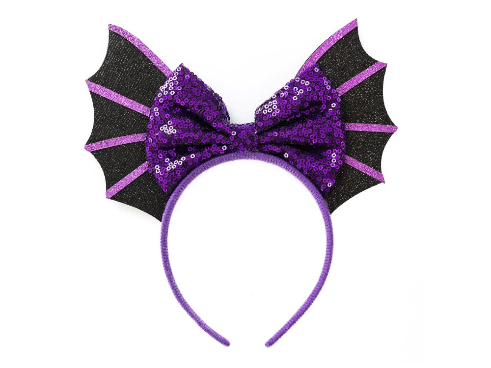 Spooky Halloween headband, Bat and Bow - violet, 24 x 21 cm