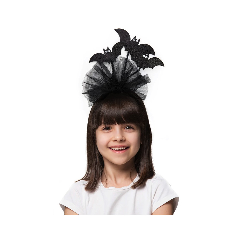 Spooky Halloween headband, Bats and rose - black, 34 x 22 cm