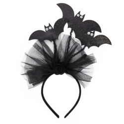 Spooky Halloween headband, Bats and rose - black, 34 x 22 cm