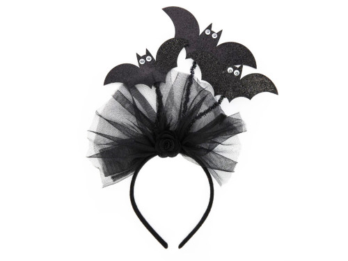 Spooky Halloween headband, Bats and rose - black, 34 x 22 cm