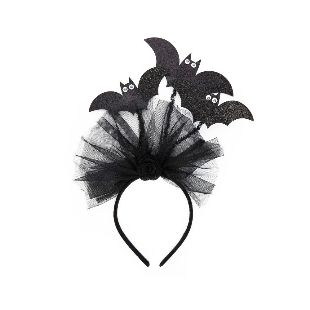 Spooky Halloween headband, Bats and rose - black, 34 x 22 cm