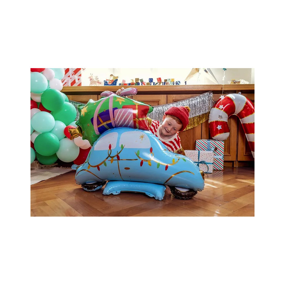 Balon foliowy, Świąteczne Auto - stojący, 102 x 107 cm