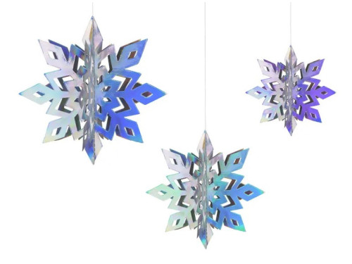 Hanging decorations, 3D Snowflakes - opalescent, 6 pcs.