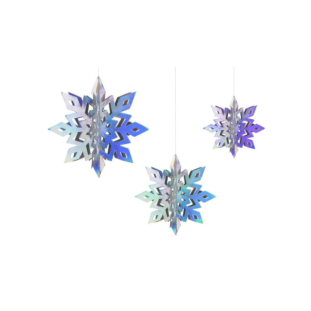 Hanging decorations, 3D Snowflakes - opalescent, 6 pcs.