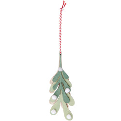 Wooden pendant, Green leaves with pompoms - Rico Design - 13,5 x 5 cm