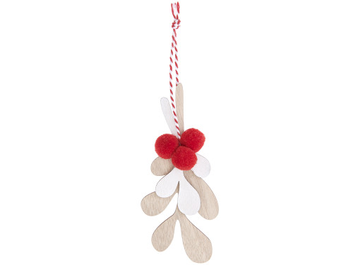 Wooden pendant, Leaves with pompoms - Rico Design - 8,5 x 7 cm