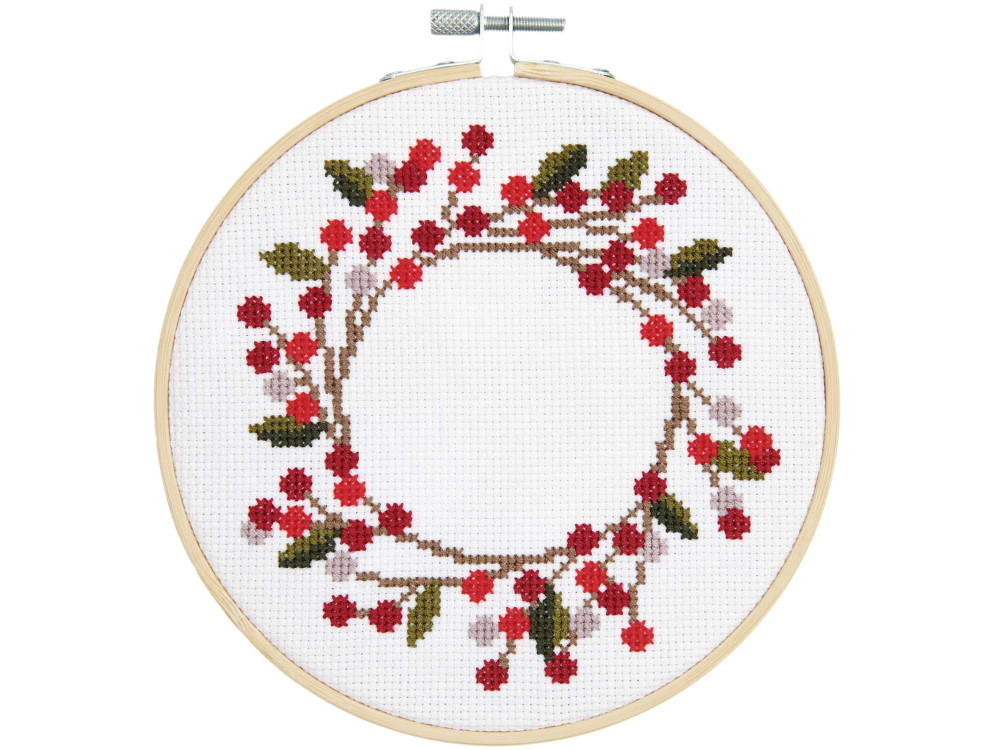 Cross Stitch Embroidery Kit - Rico Design - Rose hip Wreath