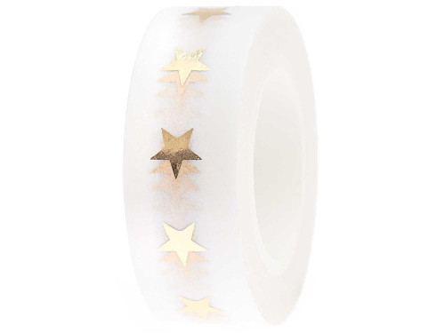 Washi tape, Stars - Paper Poetry - white and gold, 15 mm x 10 m