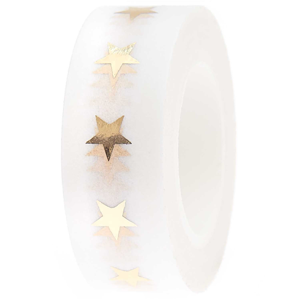 Washi tape, Stars - Paper Poetry - white and gold, 15 mm x 10 m