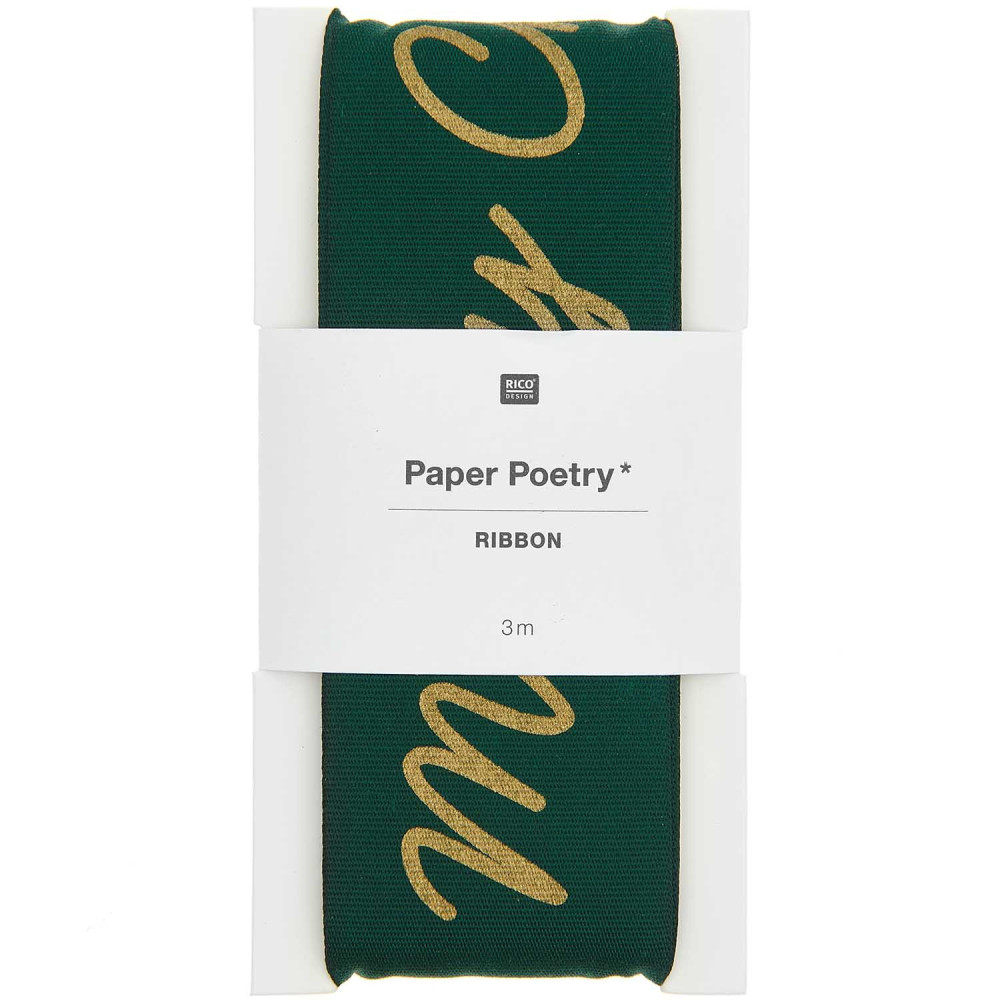 Taffeta ribbon, Merry Christmas - Paper Poetry - Green, 38 mm x 3 m