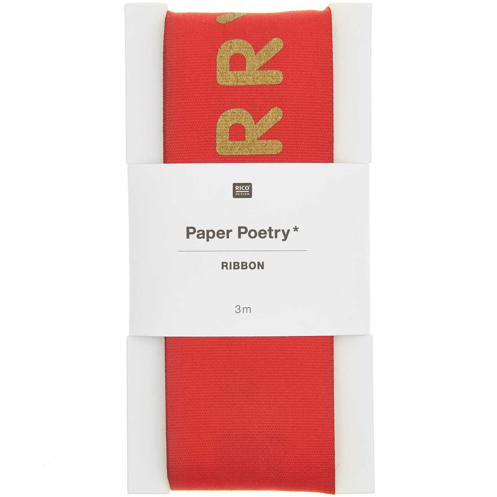 Wstążka taftowa, Merry Christmas - Paper Poetry - czerwona, 38 mm x 3 m