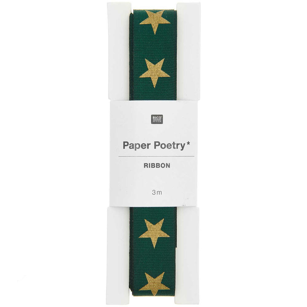 Wstążka taftowa, Gwiazdy - Paper Poetry - zielona, 16 mm x 3 m