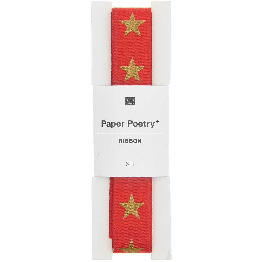 Wstążka taftowa, Gwiazdy - Paper Poetry - czerwona, 16 mm x 3 m