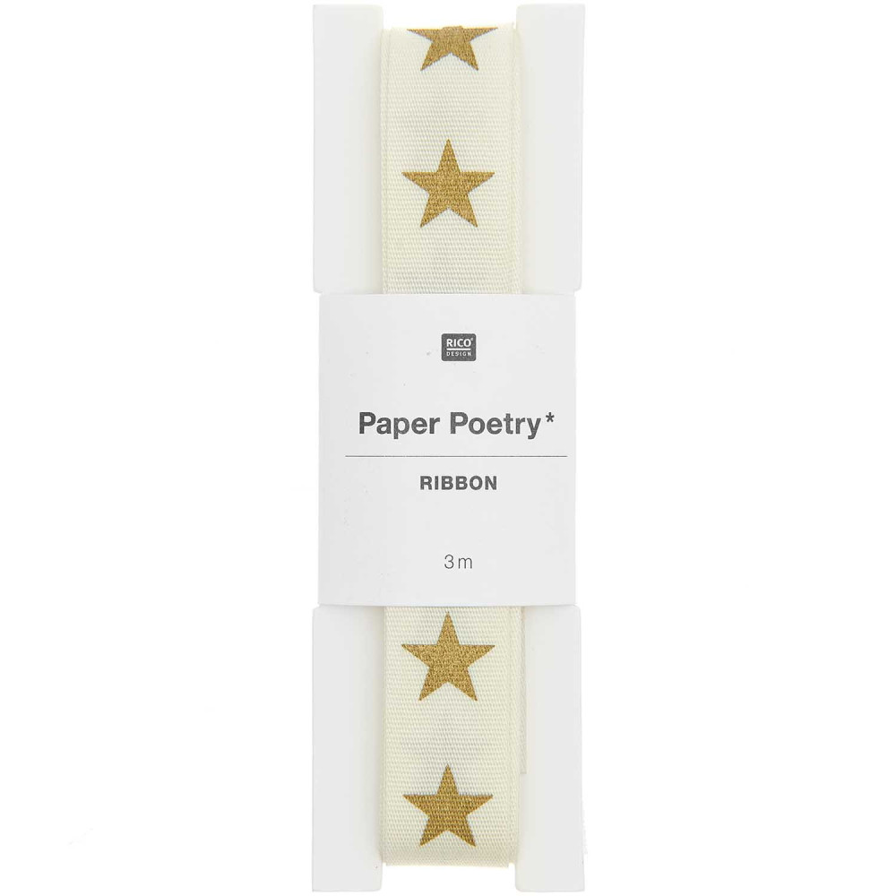 Wstążka taftowa, Gwiazdy - Paper Poetry - ecru, 16 mm x 3 m