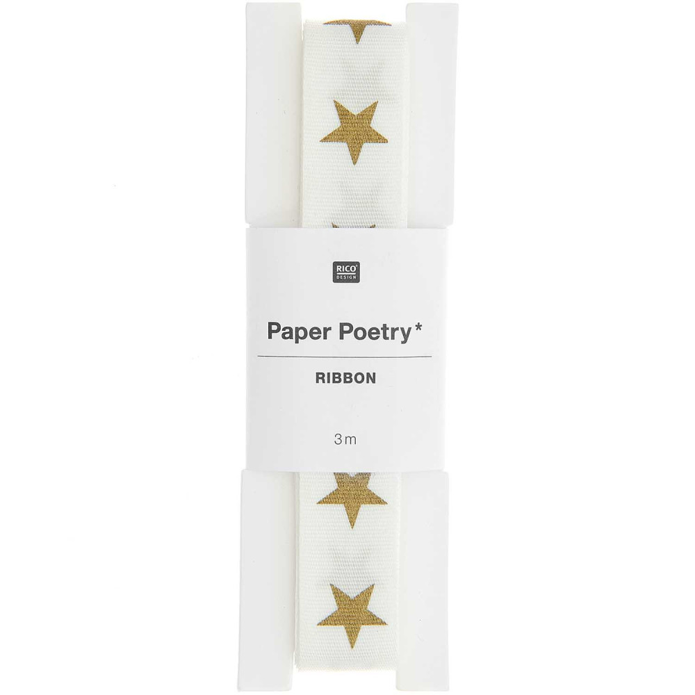 Wstążka taftowa, Gwiazdy - Paper Poetry - biała, 16 mm x 3 m