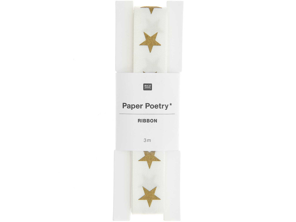 Taffeta ribbon, Stars - Paper Poetry - white, 16 mm x 3 m