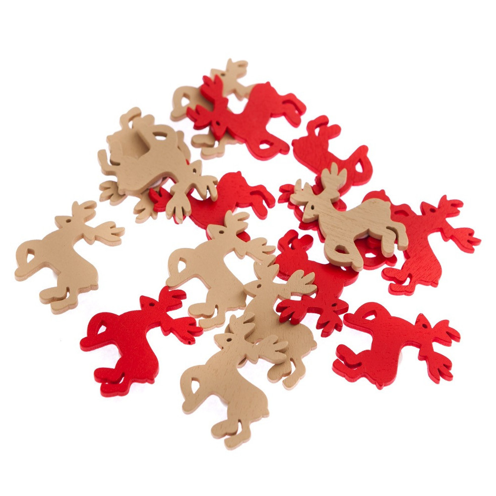 Wooden self-adhesive Reindeers - DpCraft - red and brown, 16 pcs.