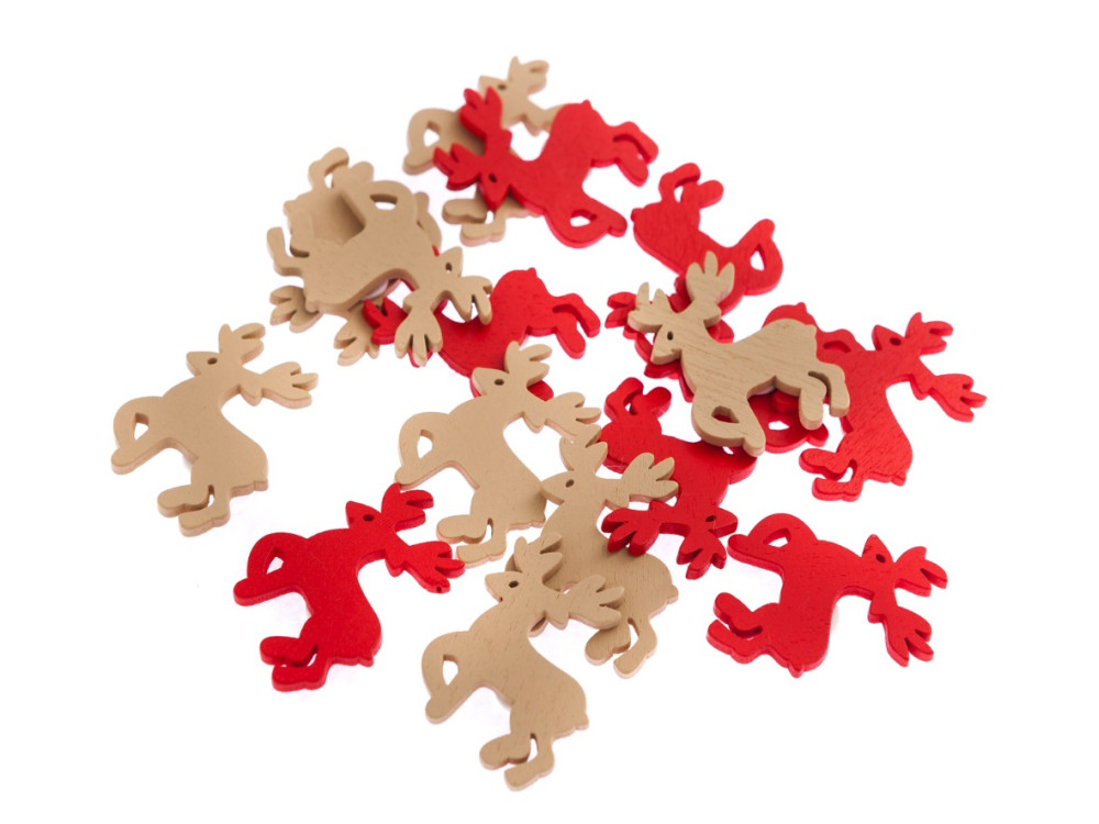 Wooden self-adhesive Reindeers - DpCraft - red and brown, 16 pcs.