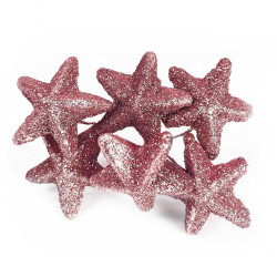 Gwiazdki brokatowe na druciku - różowe złoto, 25 mm, 6 szt.