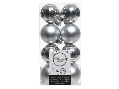Shatterproof baubles - silver, 4 cm, 16 pcs.