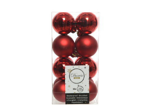 Bombki choinkowe nietłukące - czerwone, 4 cm, 16 szt.