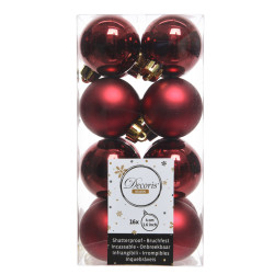 Bombki choinkowe nietłukące - bordowe, 4 cm, 16 szt.