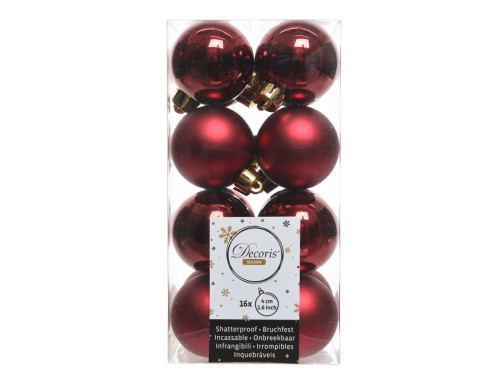 Shatterproof baubles - bordeaux, 4 cm, 16 pcs.