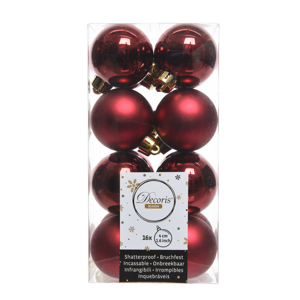 Shatterproof baubles - bordeaux, 4 cm, 16 pcs.