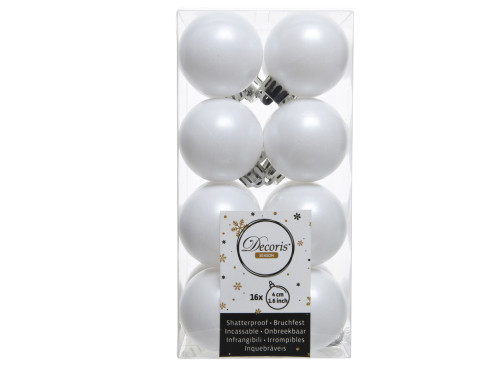 Shatterproof baubles - matte, white, 4 cm, 16 pcs.