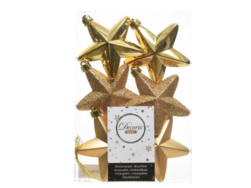 Shatterproof star baubles - gold, 7,5 cm, 6 pcs.