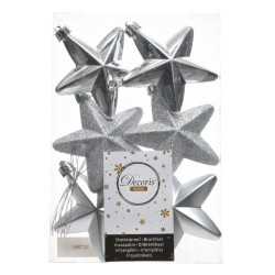 Shatterproof star baubles - silver, 7,5 cm, 6 pcs.