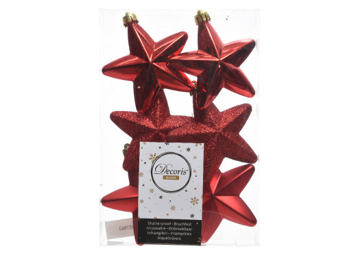 Shatterproof star baubles - red, 7,5 cm, 6 pcs.
