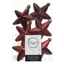 Bombki choinkowe nietłukące, Gwiazdki - bordowe, 7,5 cm, 6 szt.