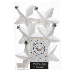 Shatterproof star baubles - white, 7,5 cm, 6 pcs.