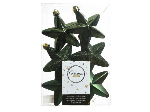 Shatterproof star baubles - green, 7,5 cm, 6 pcs.