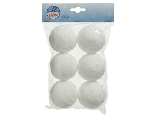 Styrofoam snowball baubles - white, 6 cm, 6 pcs.