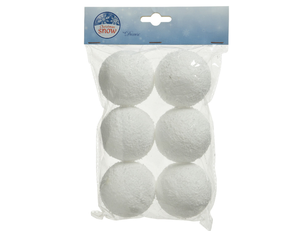 Styrofoam snowball baubles - white, 6 cm, 6 pcs.