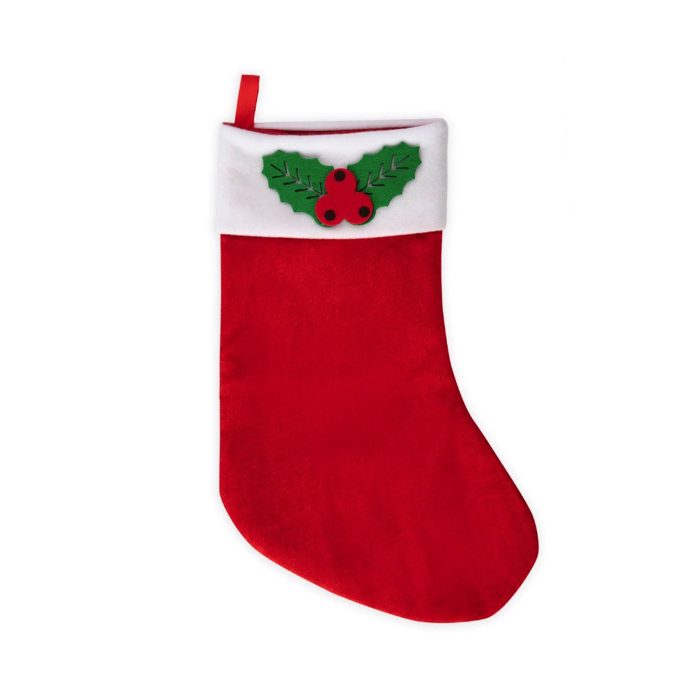 Christmas gift sock with holly - 25 x 40 cm