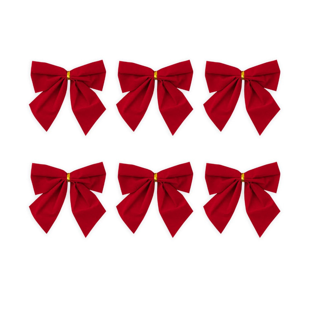 Świąteczne kokardy na choinkę i prezenty - czerwone, 8 cm, 6 szt.